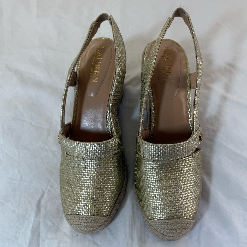 Lauren Penelopie Gold Wedge Espadrille Sandals Size 8 NWOT - Picture 3 of 8
